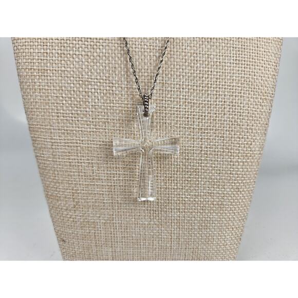 Waterford Jewelry - Waterford Crystal Cross Silver Cord Chain Pendant Necklace Signed